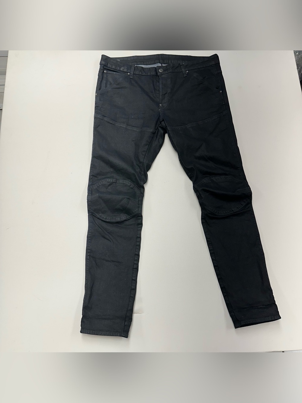 G Star RAW Jeans Mens 38x34 Black Waxed Denim 5620 3D Slim Moto Knee